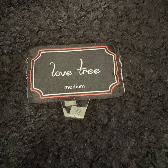 Medium Love Tree Black Teddy Sherpa Open Front Faux Fur Vest - Picture 10 of 12